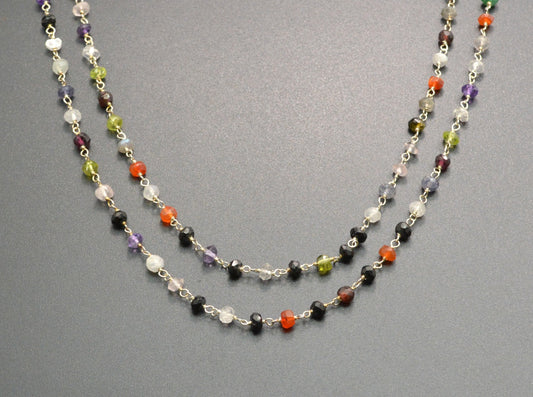 Multi Stone Rosary Chain - 925 Silver Gold, 3.50mm