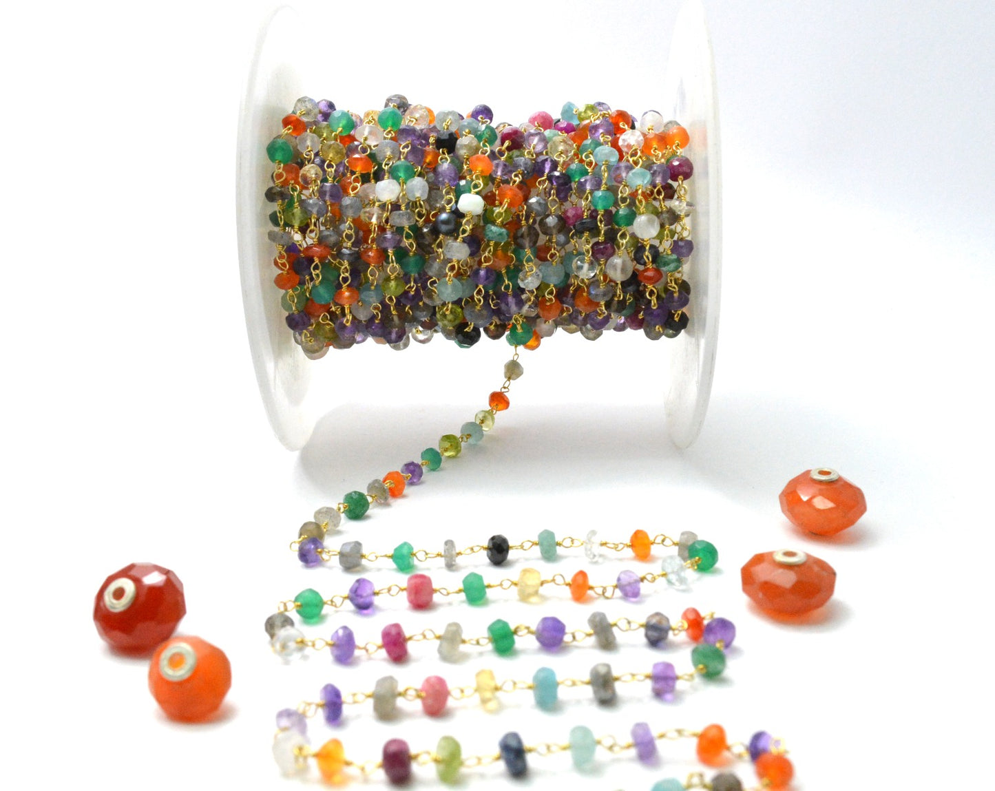 925 Silver Rosary Chain with Multi Stone - 4mm