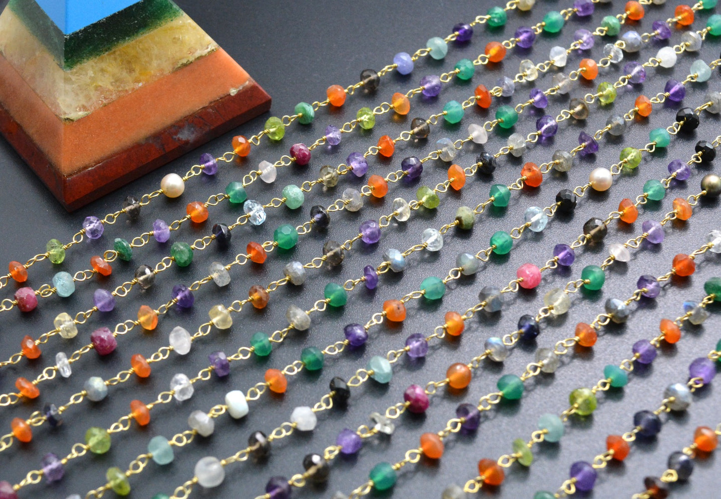 925 Silver Rosary Chain with Multi Stone - 4mm