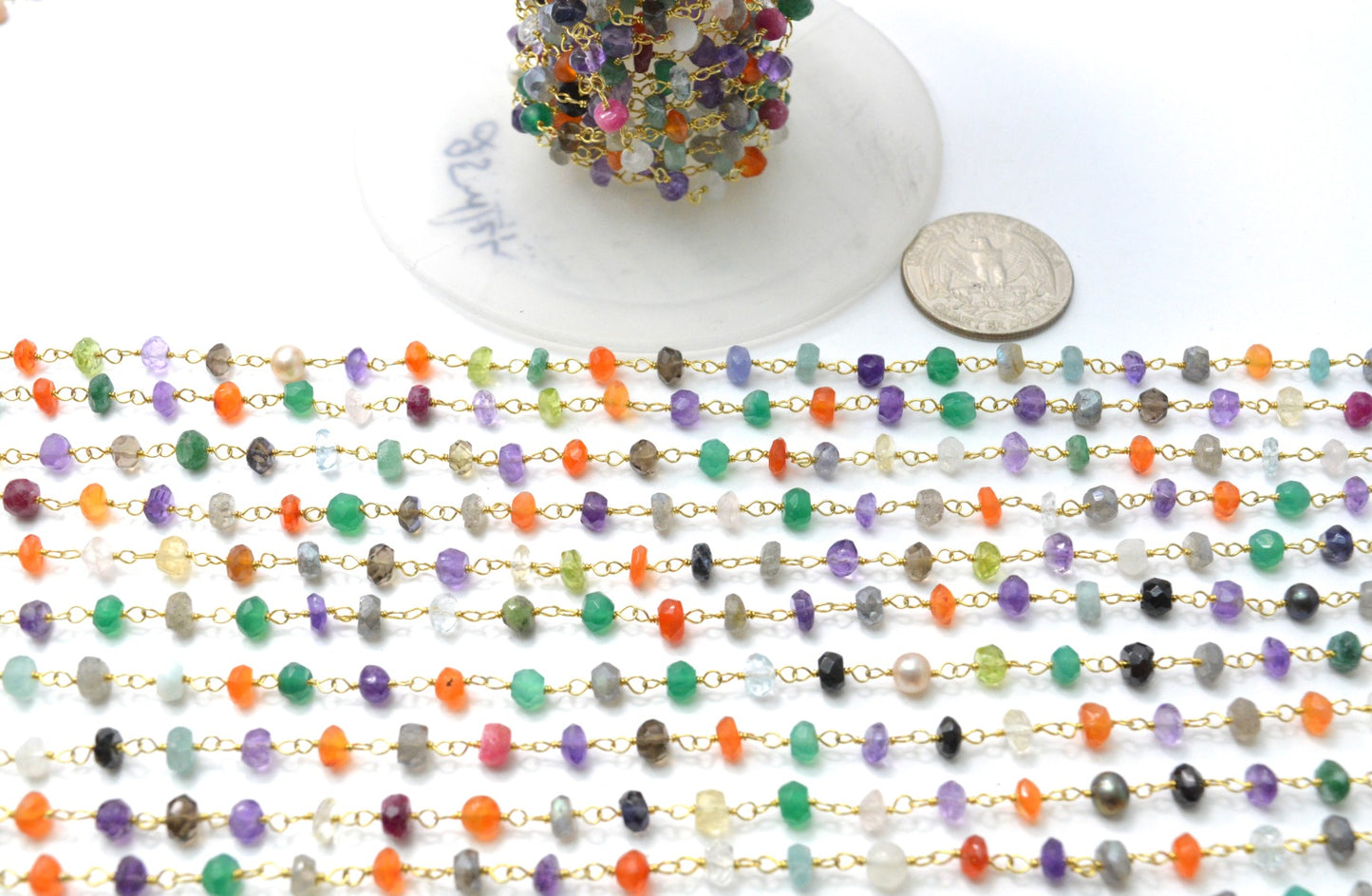 925 Silver Rosary Chain with Multi Stone - 4mm