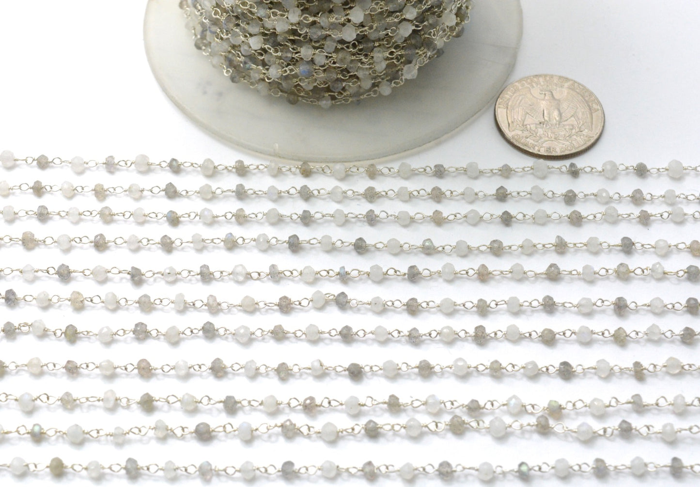 925 Gold Silver Rosary Chain with Labradorite - 3mm