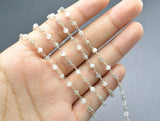 Moonstone & Labradorite Rosary Chain, 925 Sterling Silver, 3mm Faceted