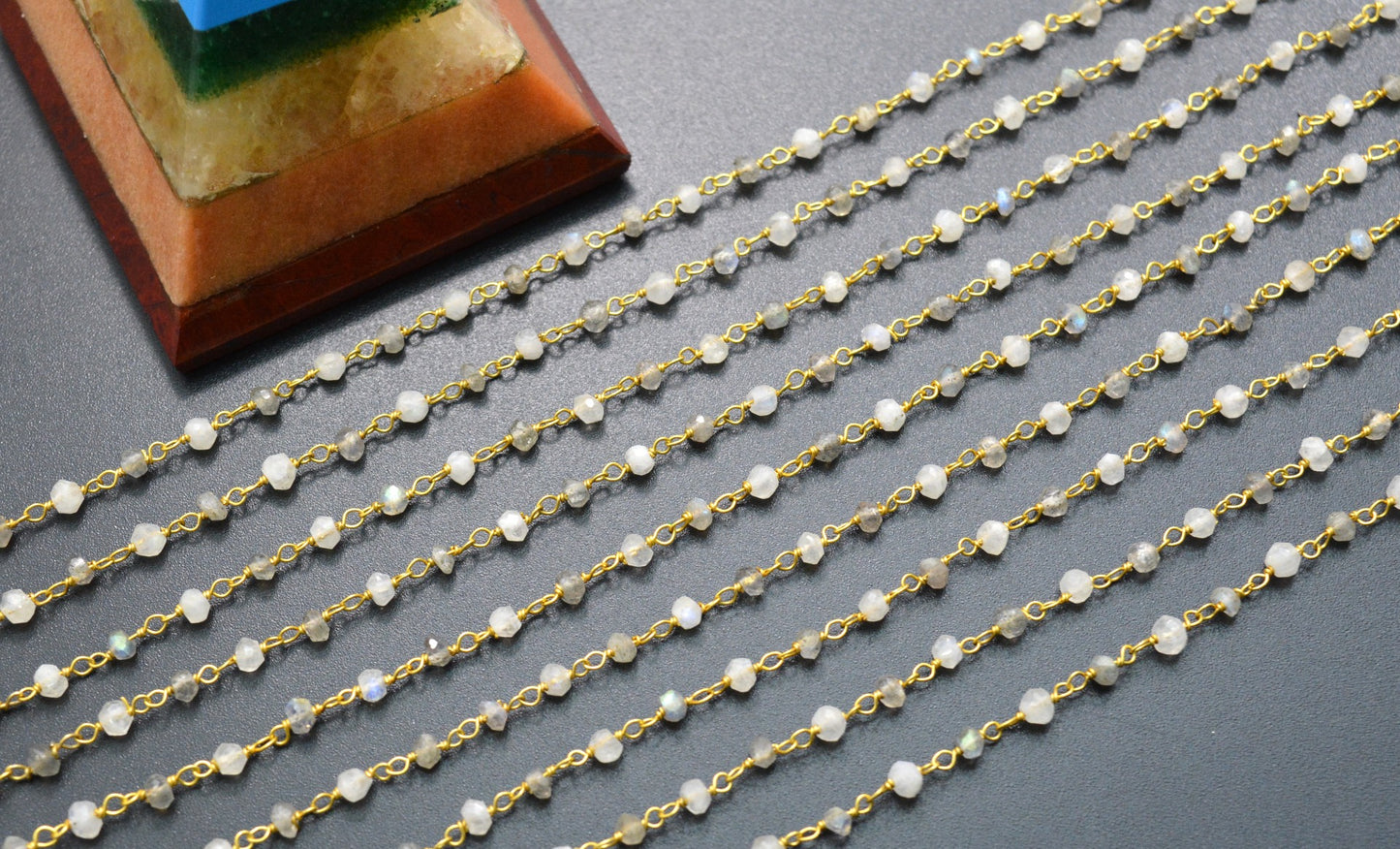 925 Gold Silver Rosary Chain with Labradorite - 3mm