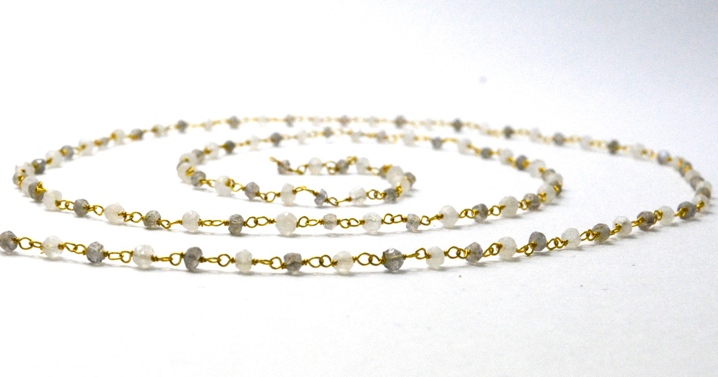 925 Gold Silver Rosary Chain with Labradorite - 3mm