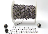 Black Spinel & Amethyst Rosary Chain, 925 Sterling Silver, 3mm Faceted