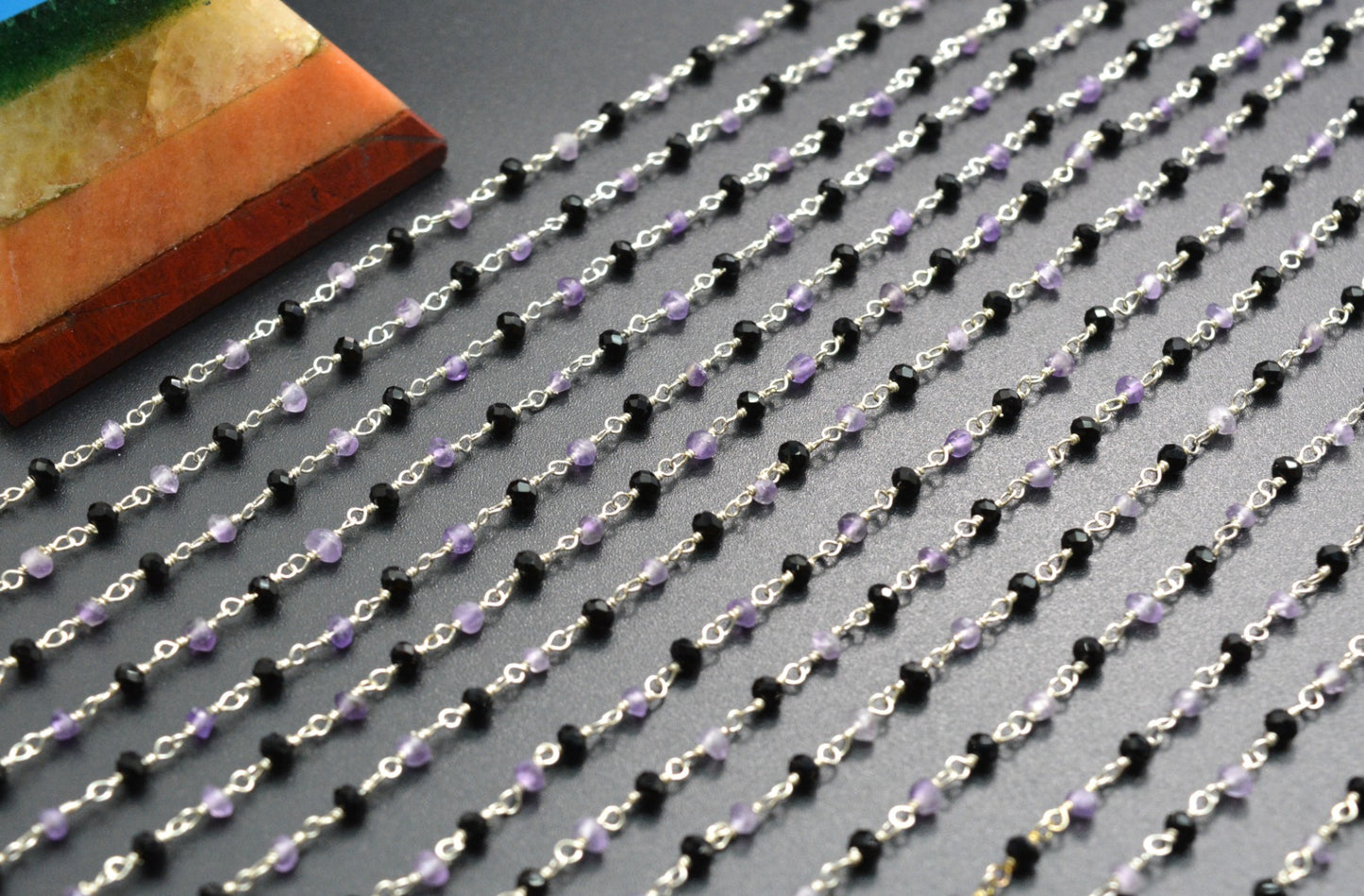 925 Silver Gold Rosary Chain with Amethyst - 3mm
