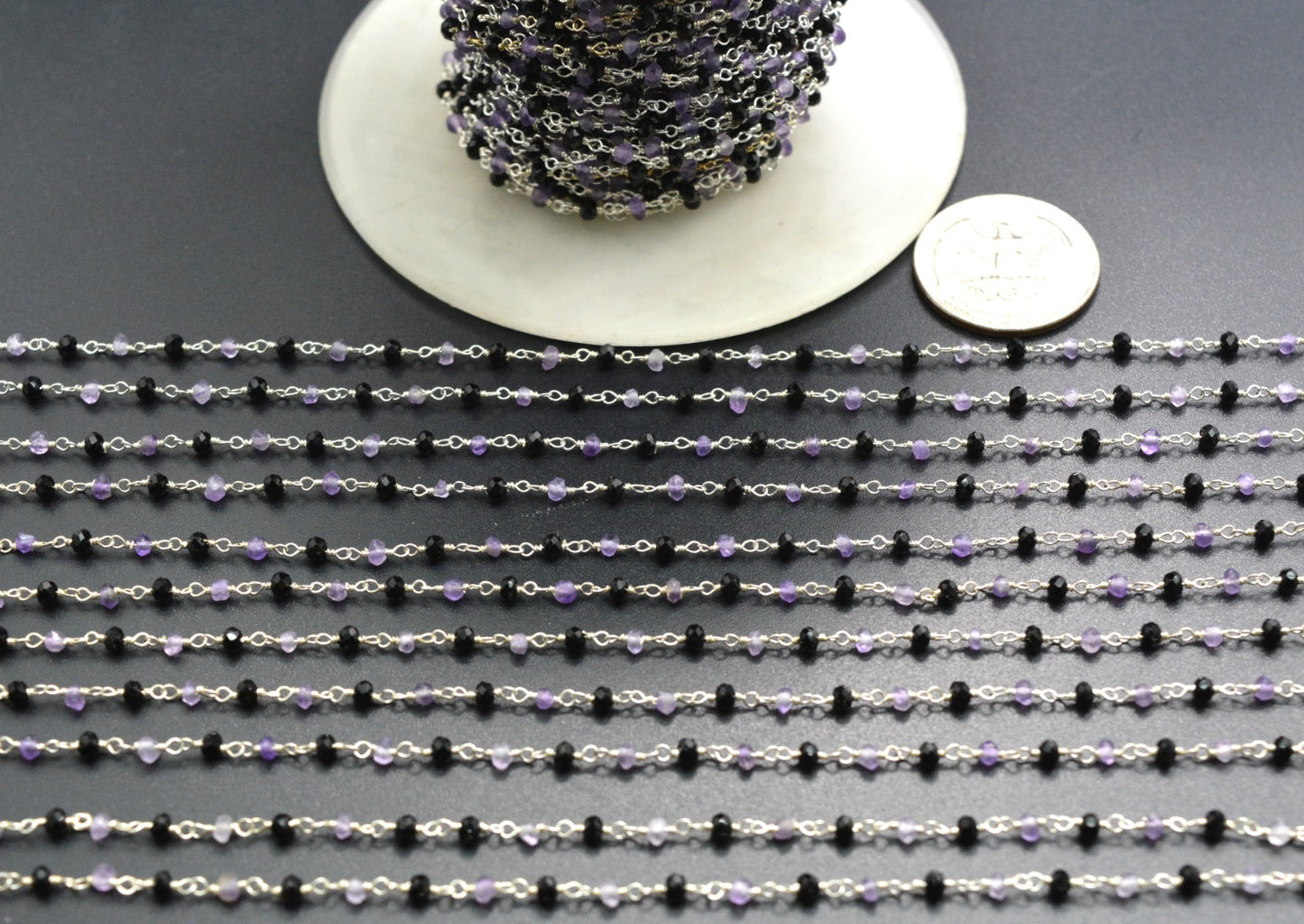 925 Silver Gold Rosary Chain with Amethyst - 3mm