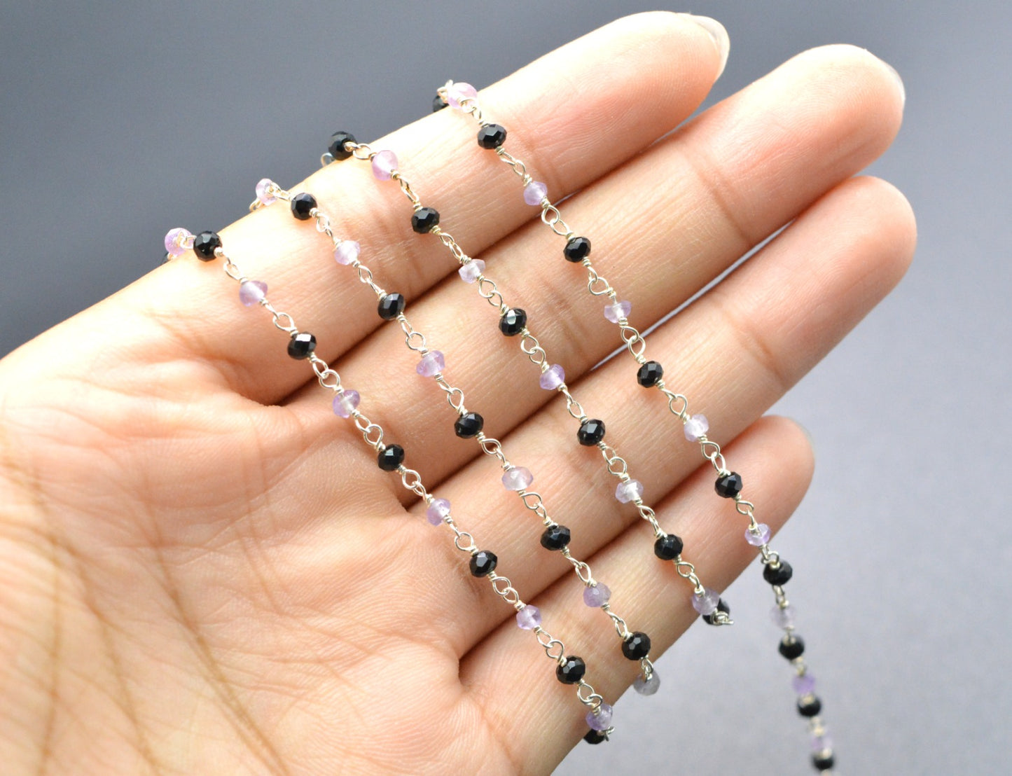 925 Silver Gold Rosary Chain with Amethyst - 3mm