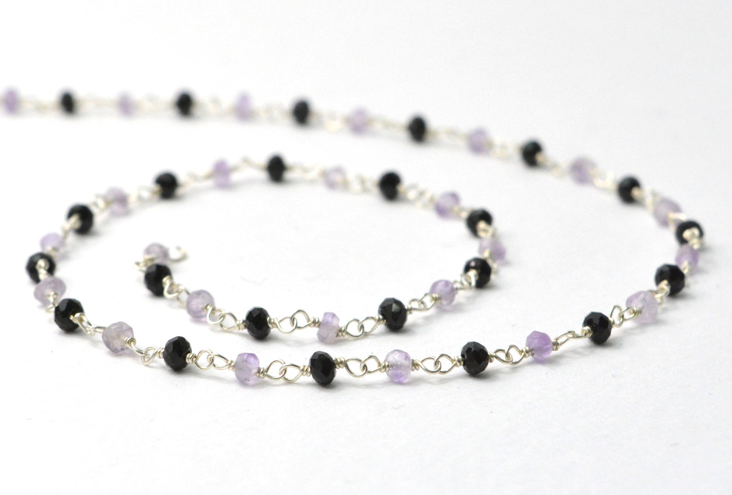 925 Silver Gold Rosary Chain with Amethyst - 3mm