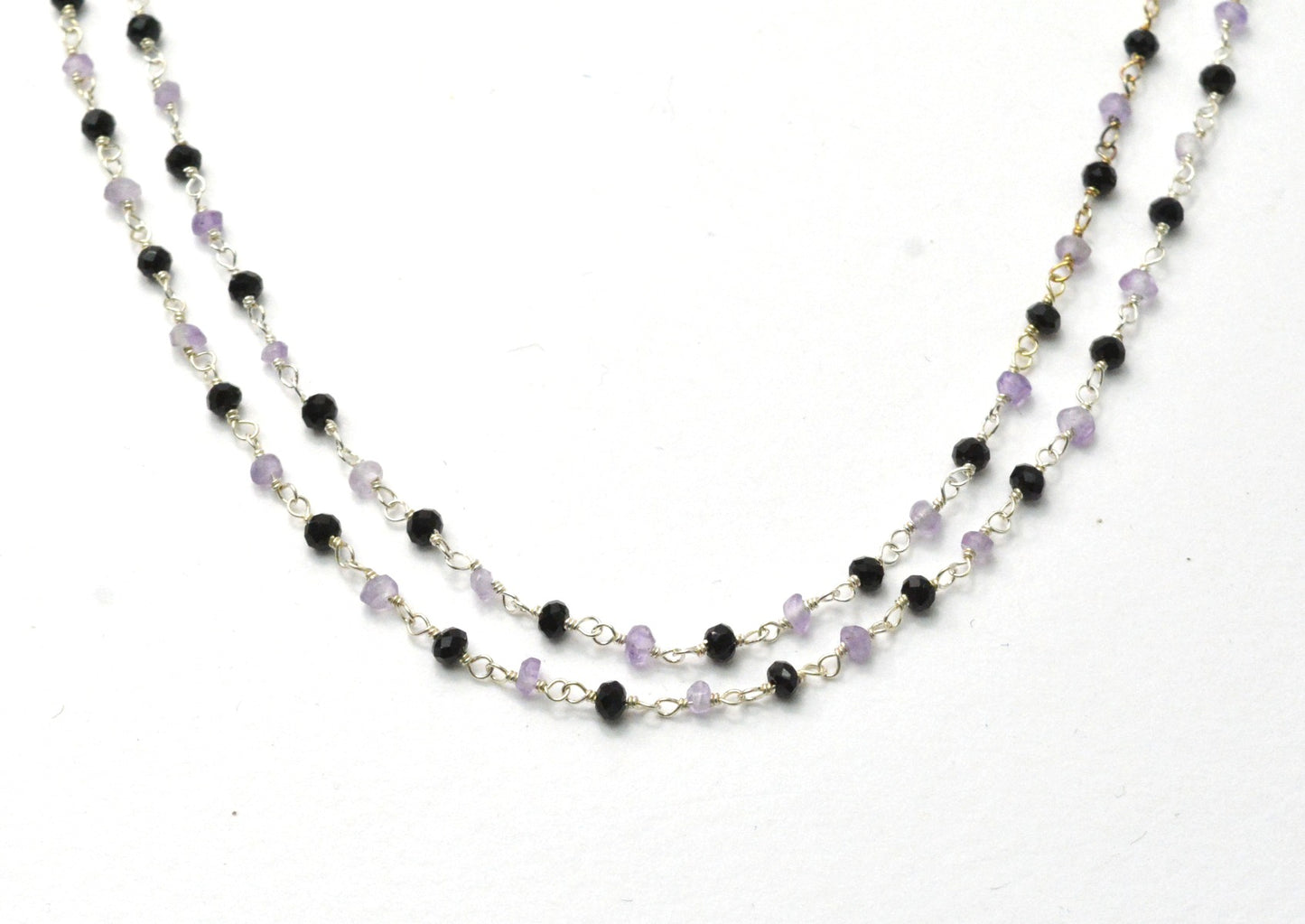 925 Silver Gold Rosary Chain with Amethyst - 3mm