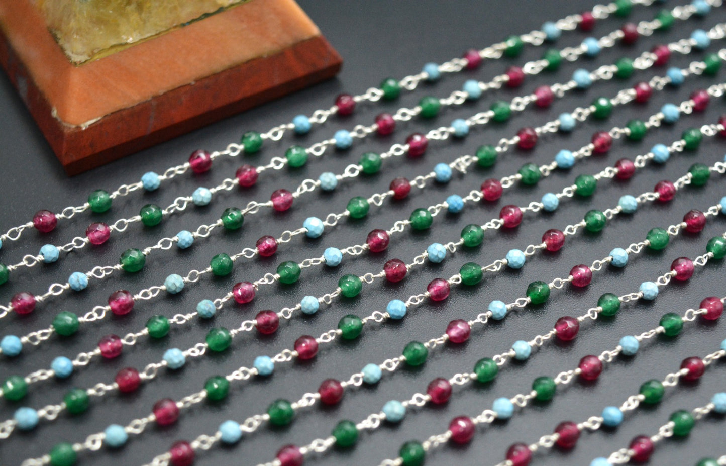 925 Silver Rosary Chain with Stone -