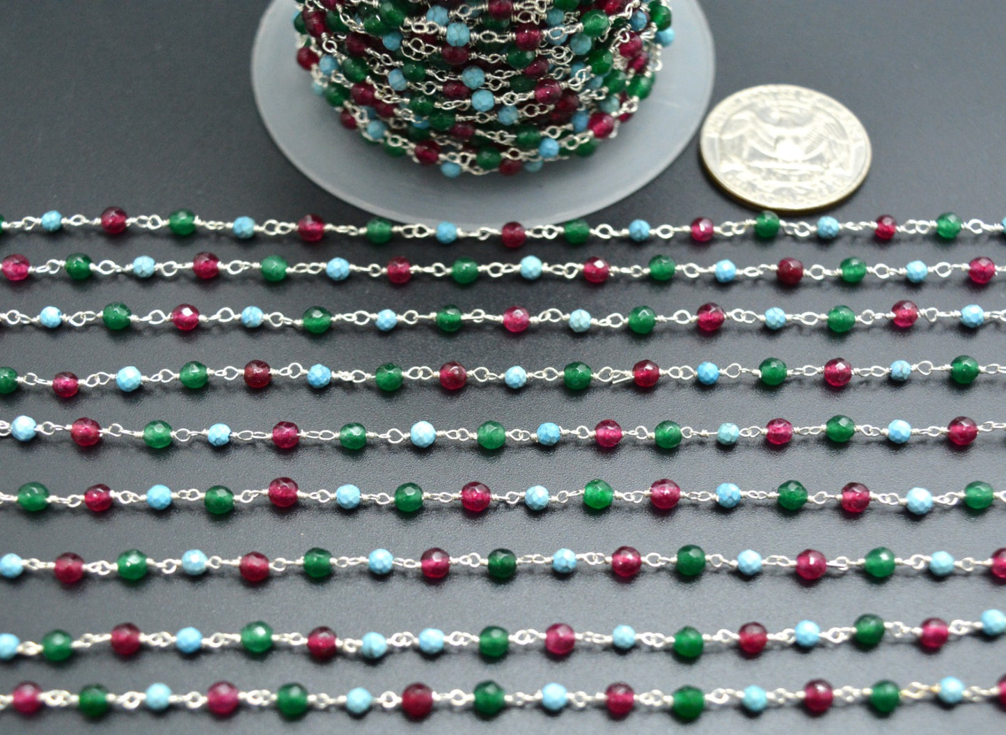 925 Silver Rosary Chain with Stone -