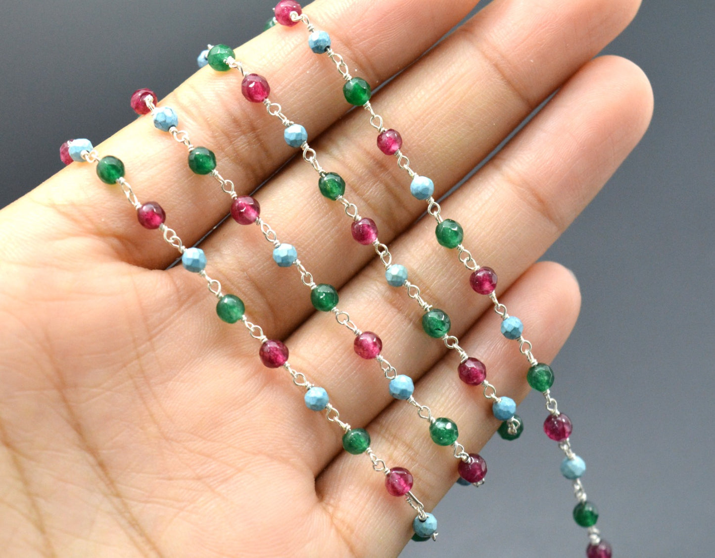 925 Silver Rosary Chain with Stone -