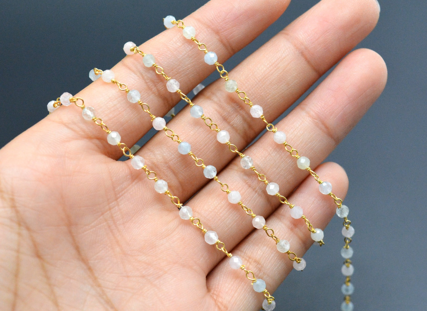 Elegant Stone Rosary Chain in 925 Silver - 3mm