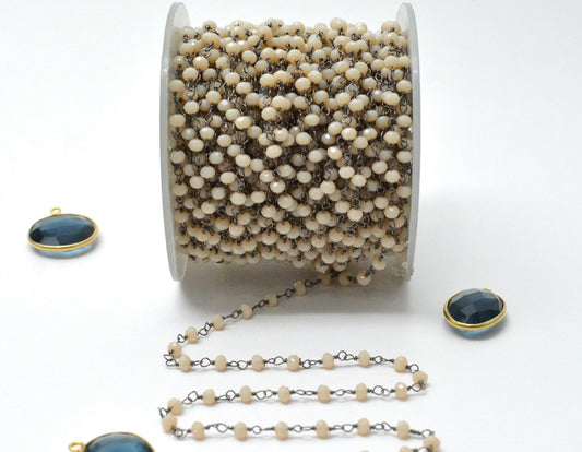 Beautiful Chalcedony Rosary Chain in 925 Silver Gold - 3mm