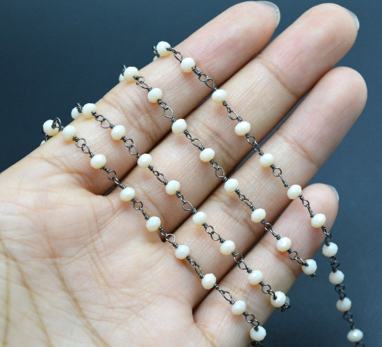 Beautiful Chalcedony Rosary Chain in 925 Silver Gold - 3mm