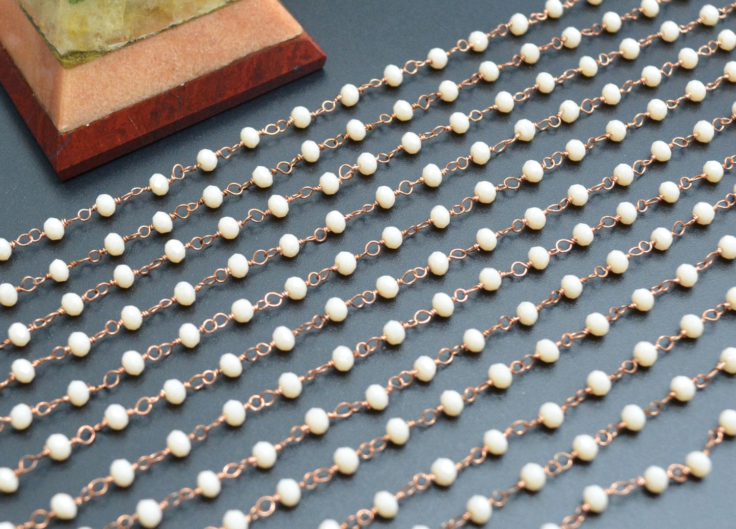 Beautiful Chalcedony Rosary Chain in 925 Silver Gold - 3mm