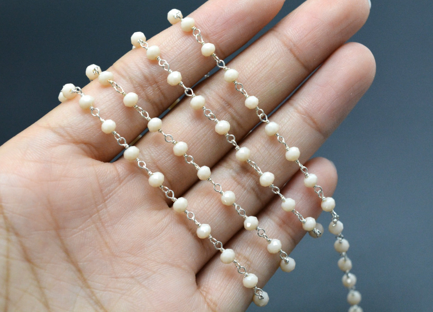 Beautiful Chalcedony Rosary Chain in 925 Silver Gold - 3mm