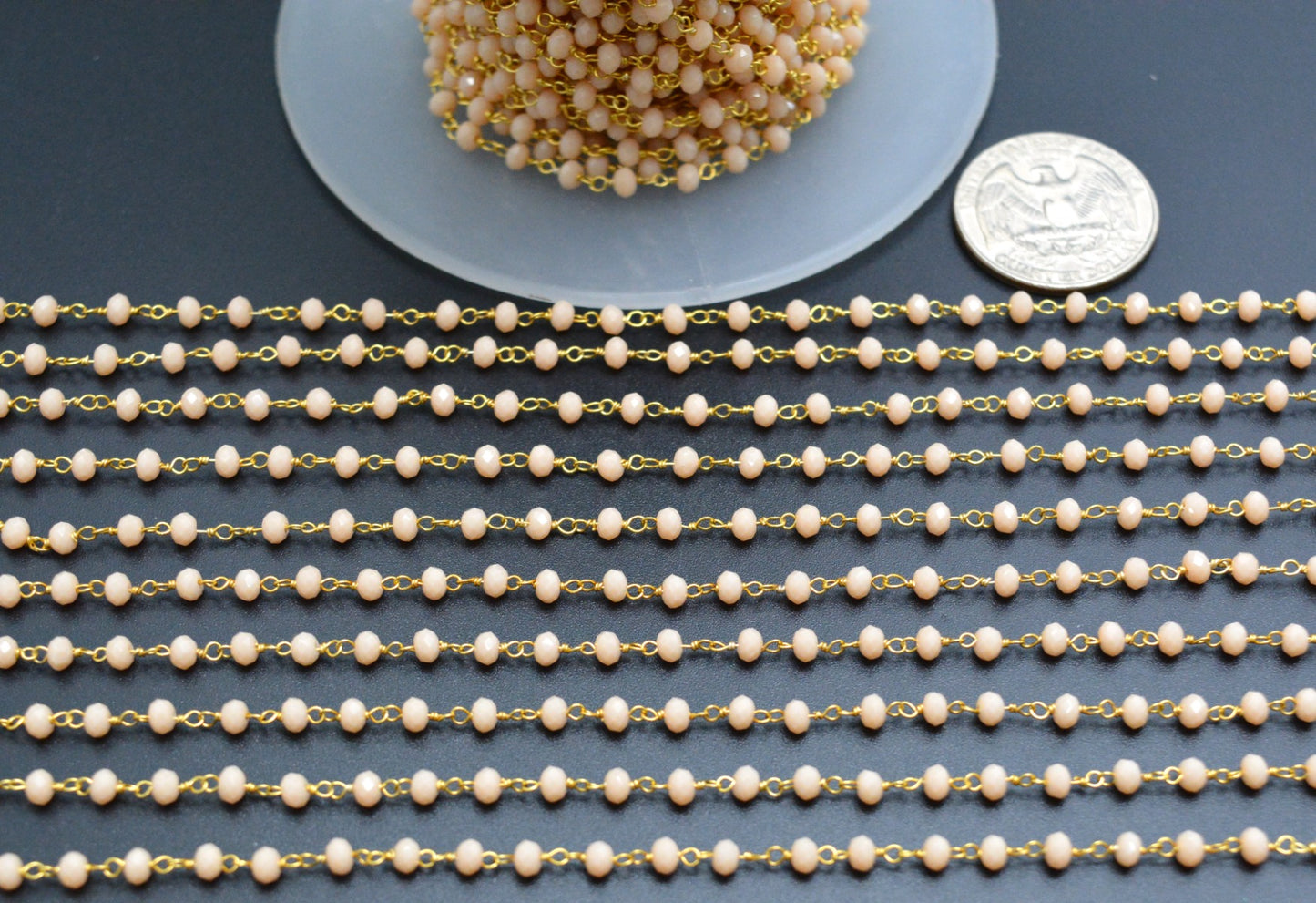 Beautiful Chalcedony Rosary Chain in 925 Silver Gold - 3mm