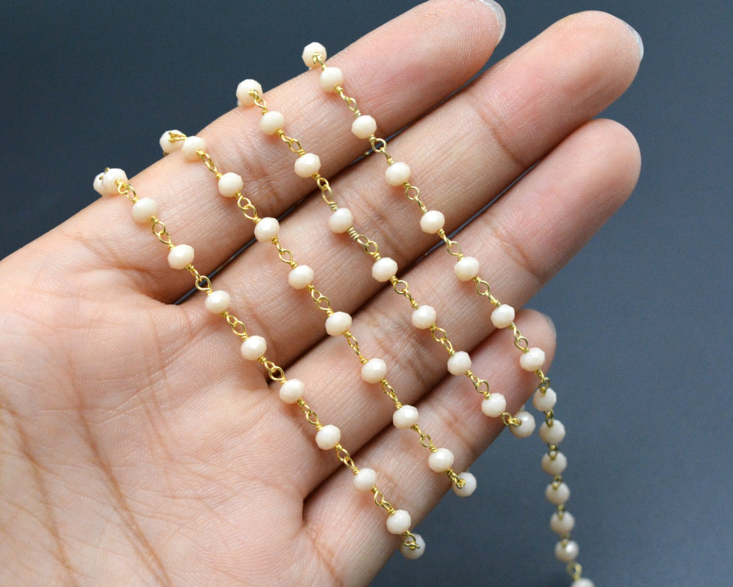 Delicate Chalcedony Rosary Chain in 925 Silver Gold -