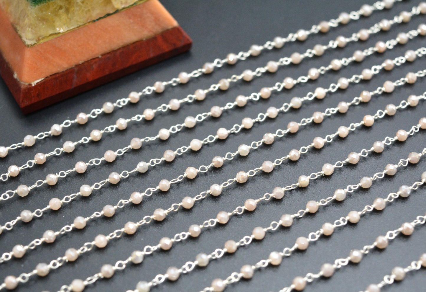 Moonstone Rosary Chain - 925 Silver Gold, 3mm