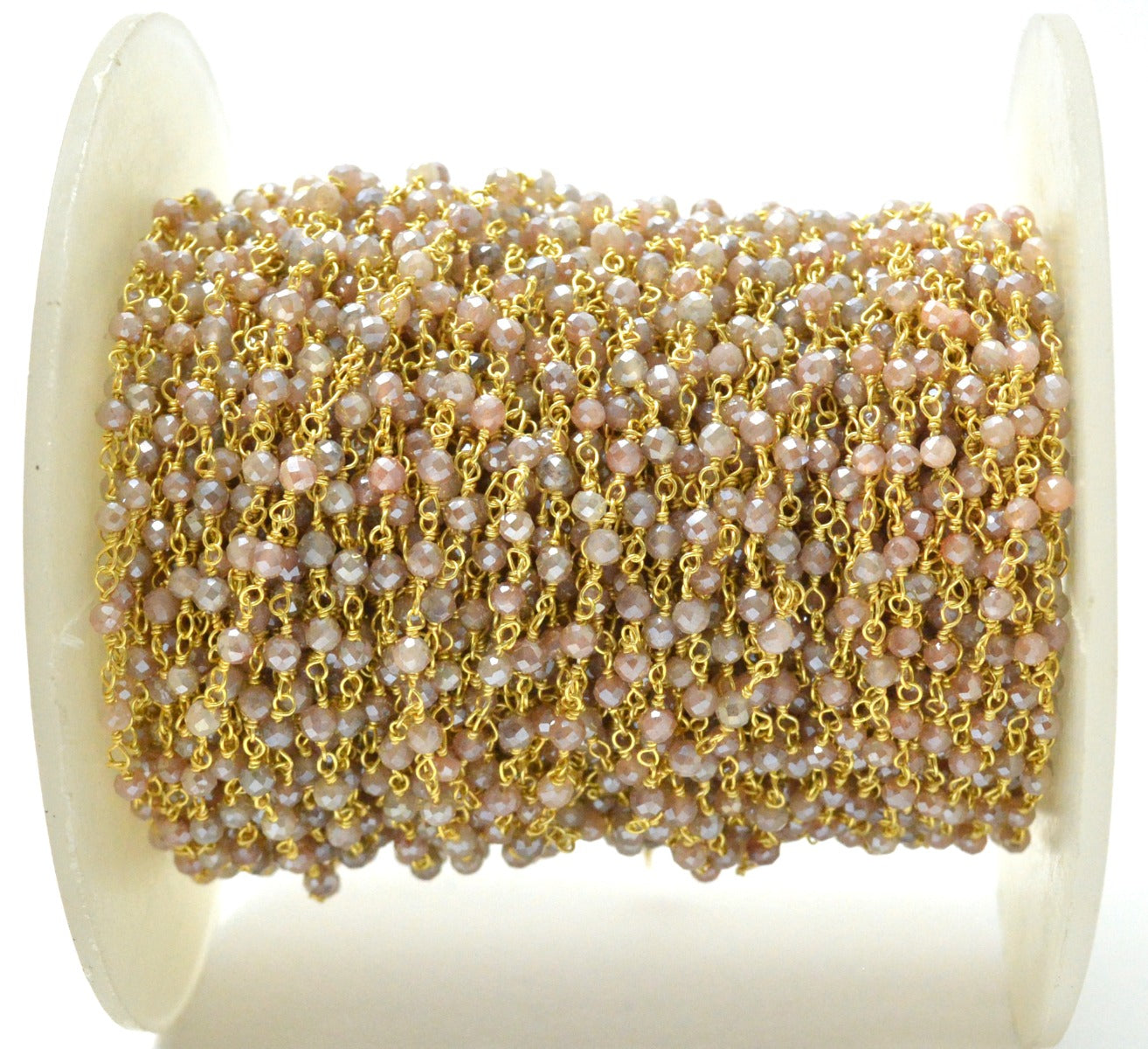 Moonstone Rosary Chain - 925 Silver Gold, 3mm