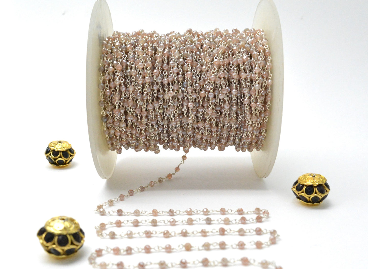 Moonstone Rosary Chain - 925 Silver Gold, 3mm #2