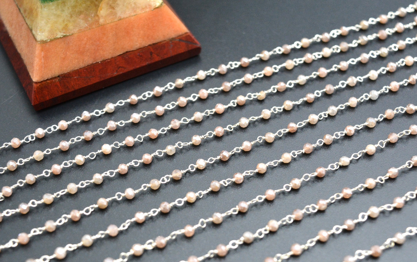 Moonstone Rosary Chain - 925 Silver Gold, 3mm #2