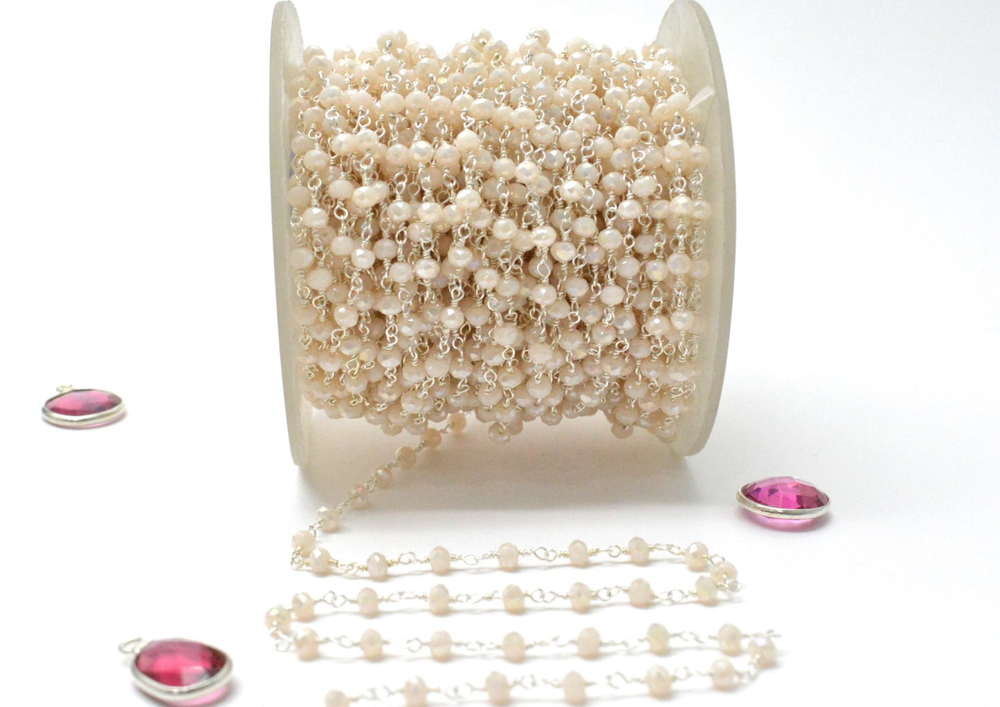 Vintage Stone Rosary Chain in 925 Silver Gold - 3mm