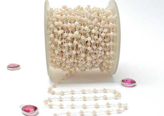 Vintage Stone Rosary Chain in 925 Silver Gold - 3mm