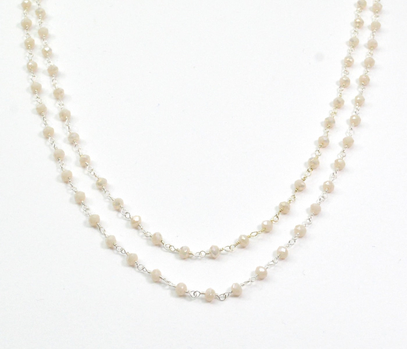 Vintage Stone Rosary Chain in 925 Silver Gold - 3mm