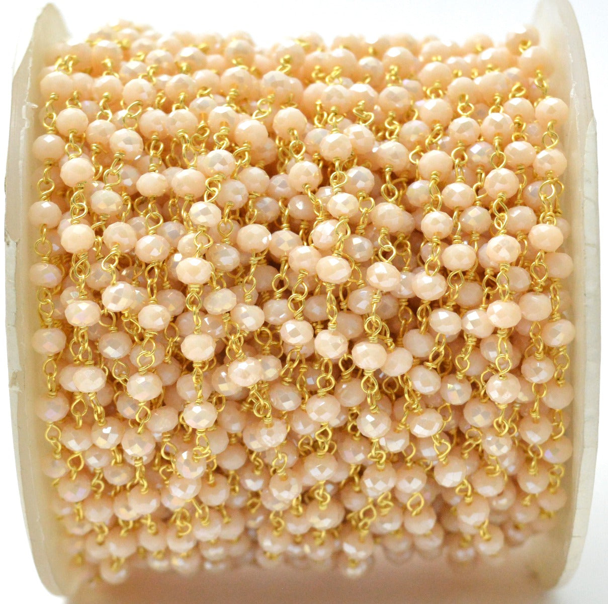 Vintage Stone Rosary Chain in 925 Silver Gold - 3mm