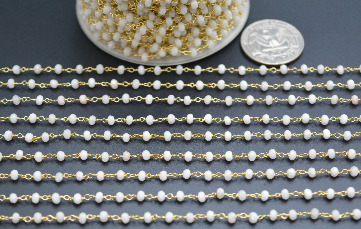 Radiant Rosary Chain - Chalcedony 925 Gold Silver 3.00mm