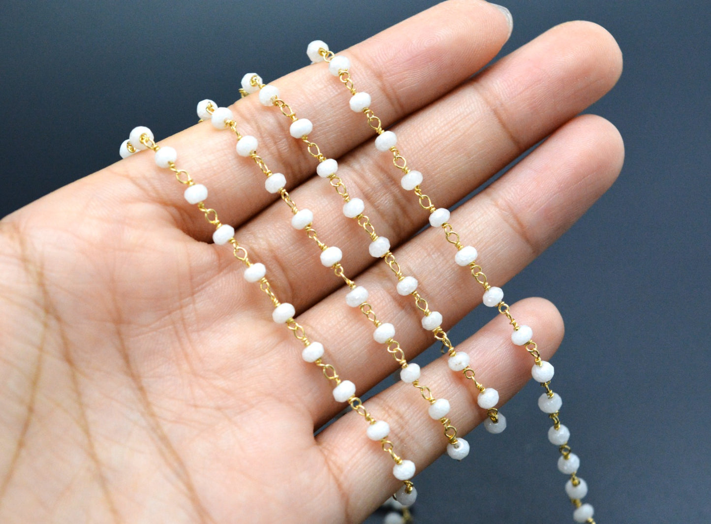 Radiant Rosary Chain - Chalcedony 925 Gold Silver 3.00mm