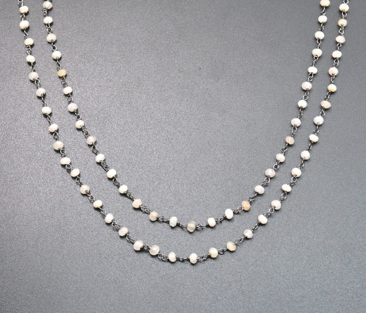Peach Quartz Rosary Chain, 925 Sterling Silver, 3mm Faceted - view 3