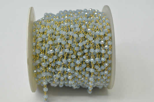 Chalcedony Rosary Chain - 925 Gold Silver, 3mm