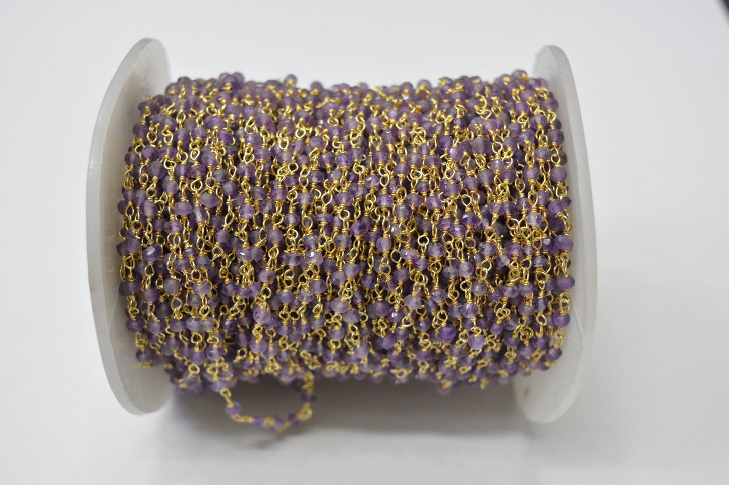 Stunning 925 Gold Silver Rosary Chain - Amethyst 3.00mm