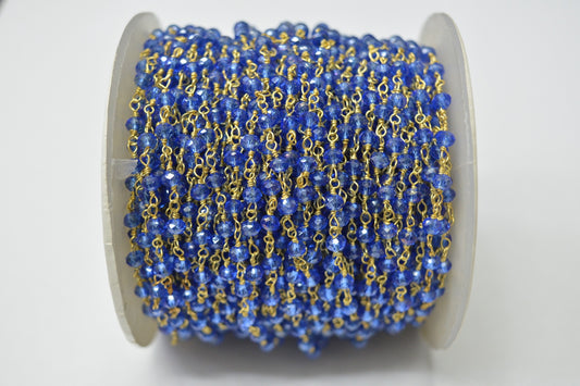 Elegant Sapphire Rosary Chain in 925 Gold Silver - 3.00mm