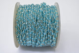 Blue Crystal Coated Rosary Chain, 925 Sterling Silver, 3mm Faceted