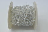 White Crystal Coated Rosary Chain, 925 Sterling Silver, 3mm Faceted