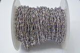 Smoky Crystal Coated Rosary Chain, 925 Sterling Silver, 3mm Faceted