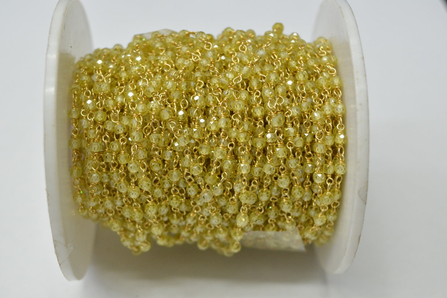 925 Gold Silver Rosary Chain with Zirconia - 3.00mm