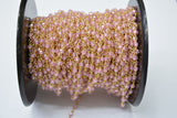 Pink Cubic Zirconia Rosary Chain, 925 Sterling Silver, 3mm Faceted