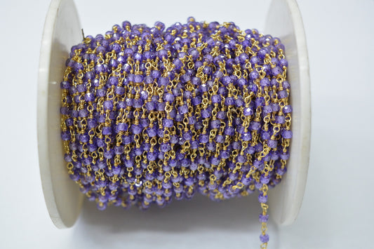 Beautiful Amethyst Rosary Chain in 925 Gold Silver - 3.00mm