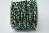 Dark Green Crystal Coated Rosary Chain, 925 Sterling Silver, 3mm Faceted