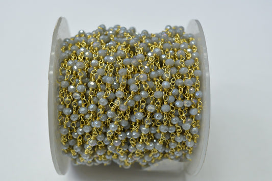 Beautiful Chalcedony Rosary Chain in 925 Gold Silver - 3.00mm