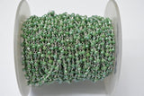 Green Chalcedony Coated Rosary Chain, 925 Sterling Silver, 3mm Faceted