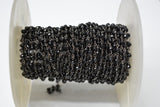 Black Spinel Rosary Chain, 925 Sterling Silver, 3mm Faceted