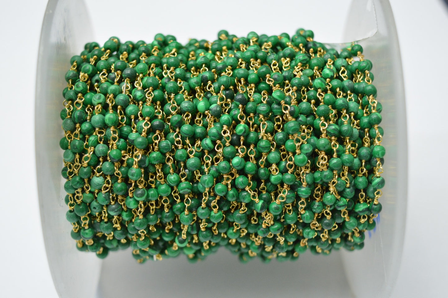 Trendy Rosary Chain - Malachite 925 Gold Silver 3.00mm