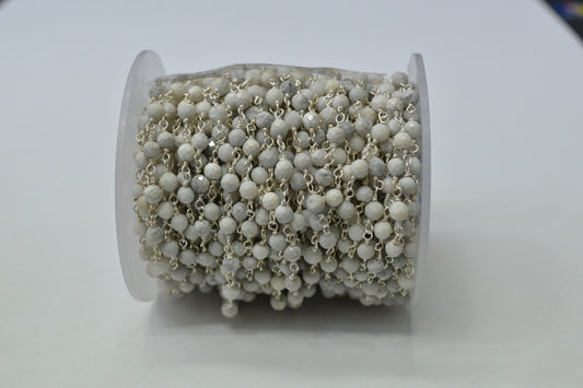 Artisan Stone Rosary Chain in 925 Gold Silver - 3.00mm